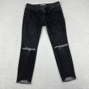 Free People Jeans‎ Womens 27 Black Charcoal Low Rise Skinny Distressed Raw Hem